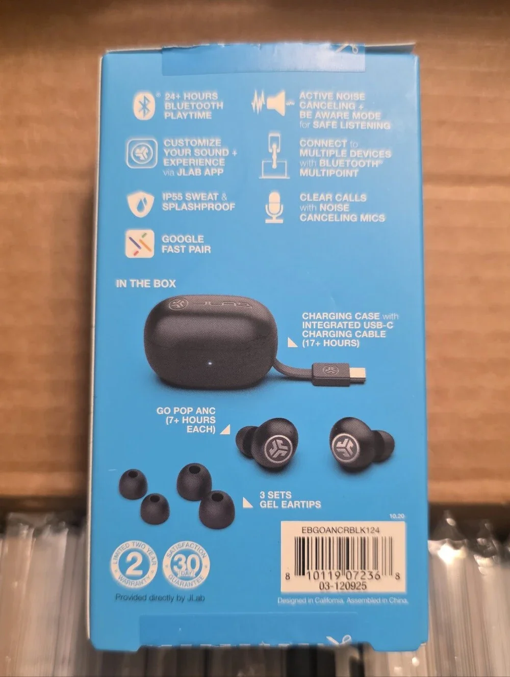 JLab GO POP ANC True Wireless Earbuds - Black 24+ Hour Playtime